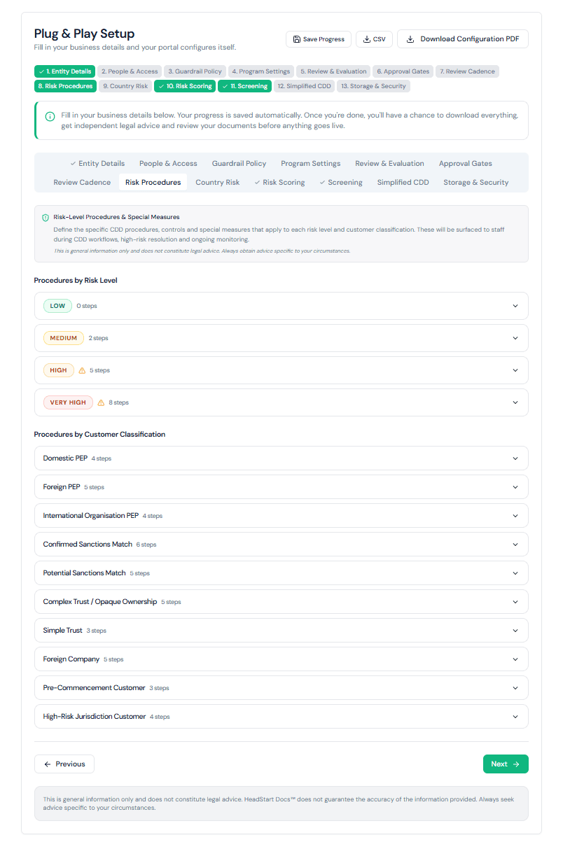 Plug & Play wizard – Risk Procedures